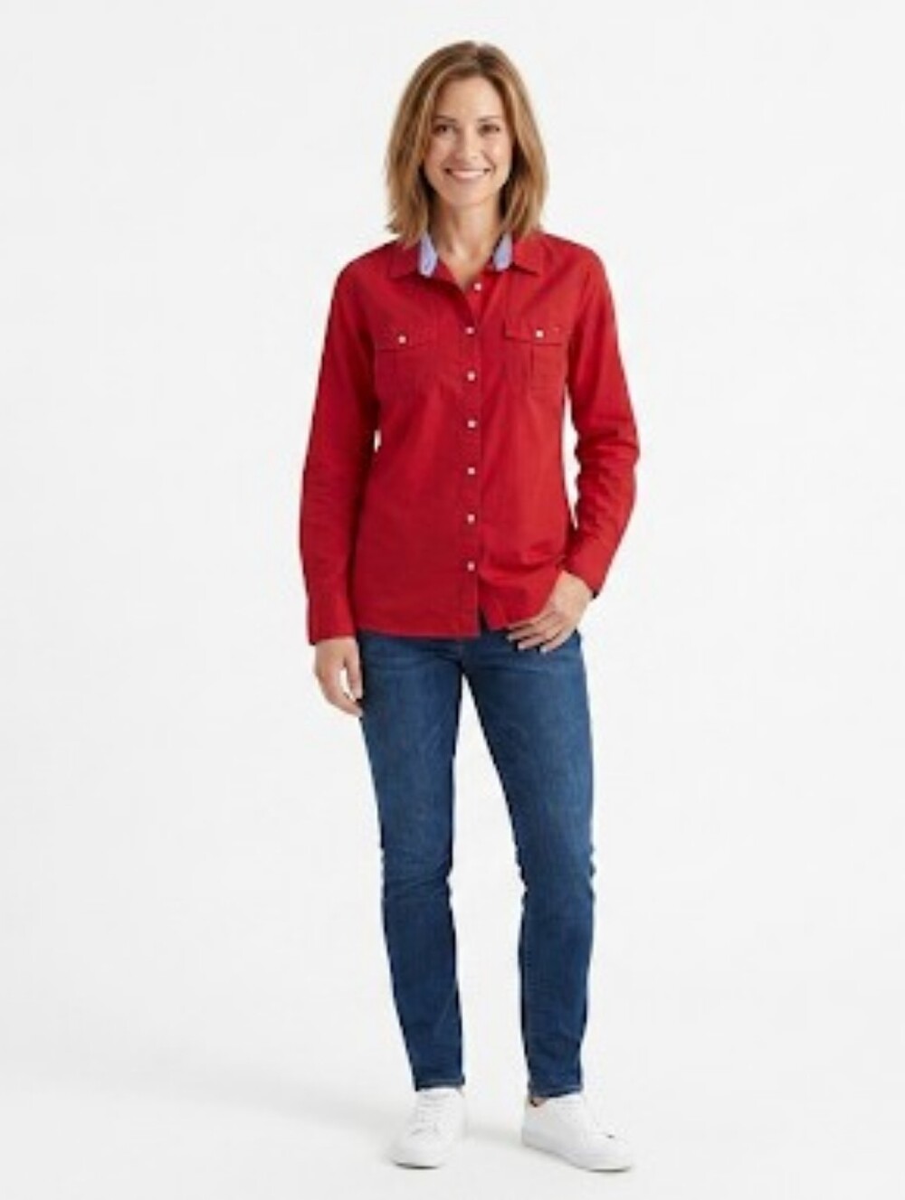 Tommy Hilfiger Women's Large Red Button-Down Shirt | Long Sleeve Utility Pocket